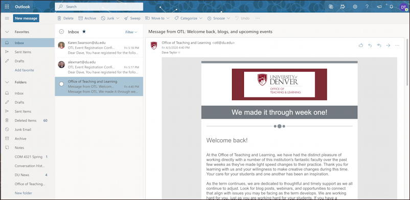 office online - outlook email - main screen