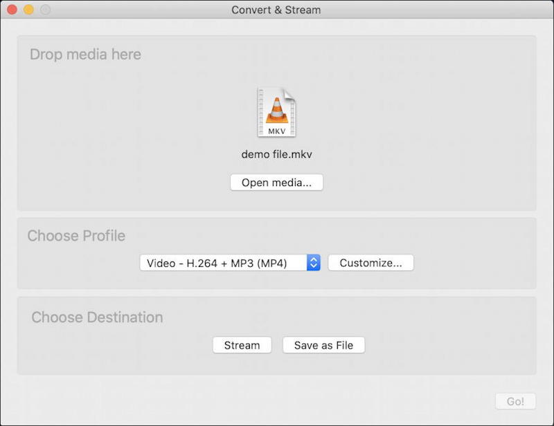 vlc convert mkv mp4 - conversion window 1