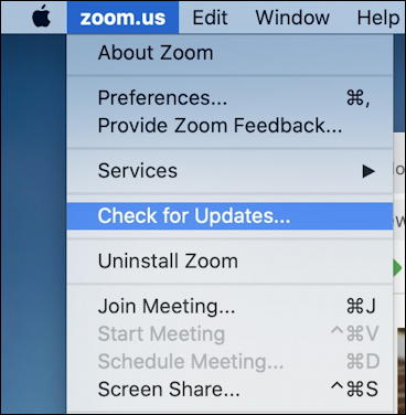 mac zoom - check for updates