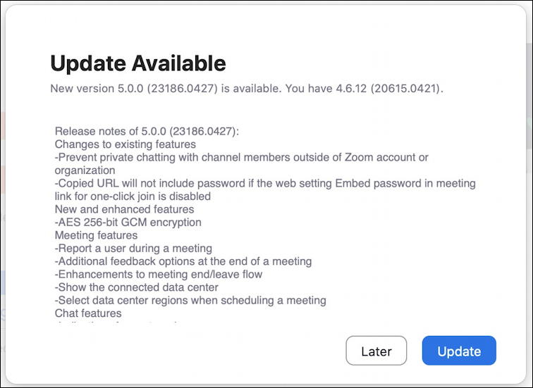 mac zoom - version 5.0 available - update - what's new