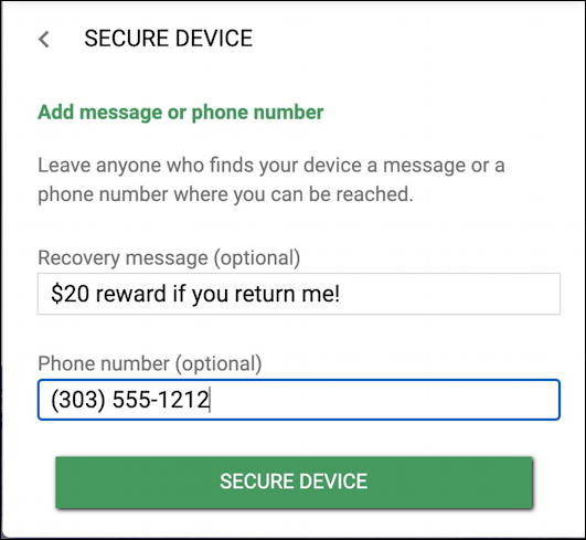 google android - find my phone - secure device