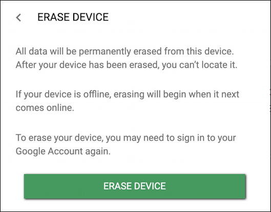 google android - find my phone - erase device remotely