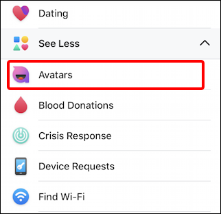 facebook create avatar - menu - avatar