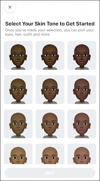 facebook create avatar - choose skin color