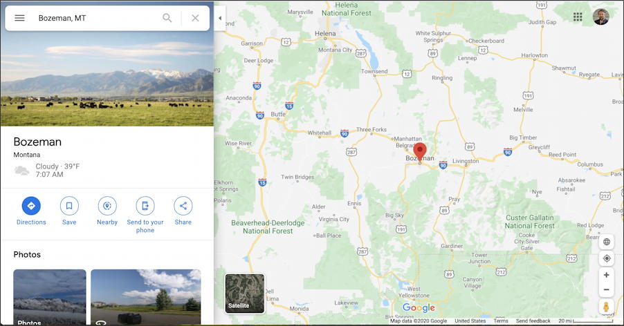 google maps - bozeman mt