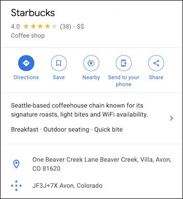 starbucks info google maps