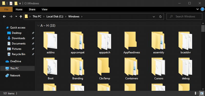 windows 10 - command prompt - file explorer \WINDOWS 