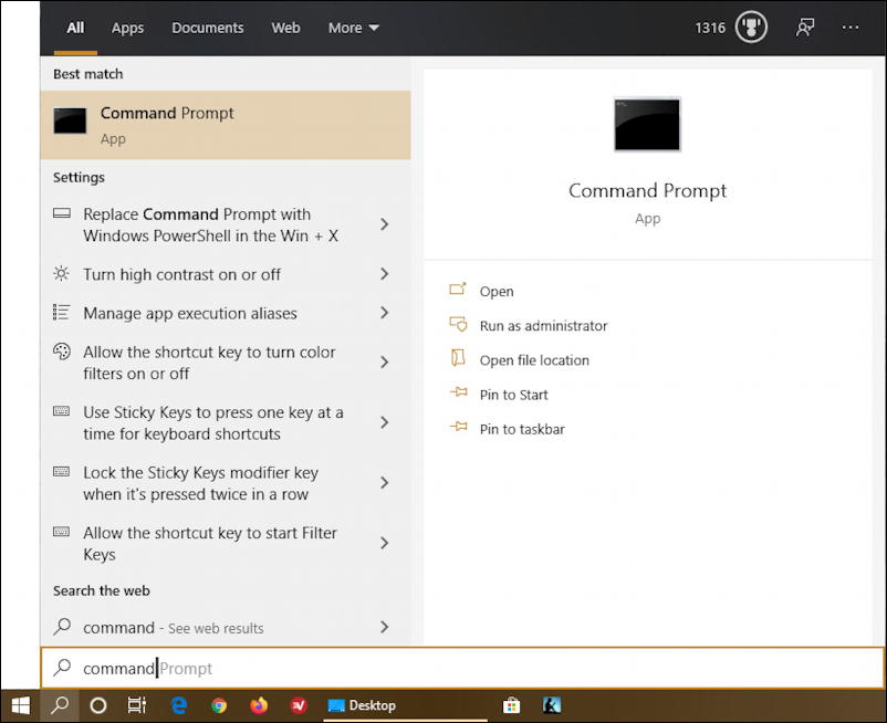 windows 10 - command prompt - search app