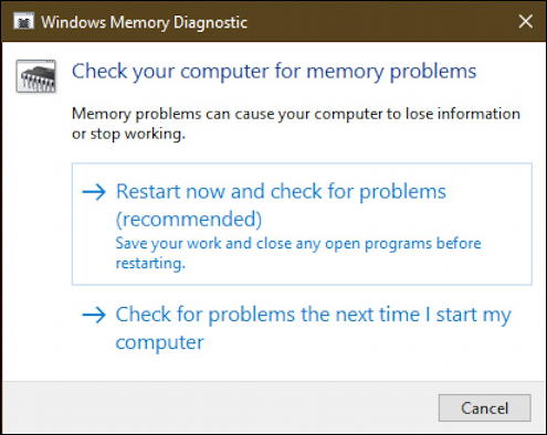 win10 run windows memory diagnostic - launch window