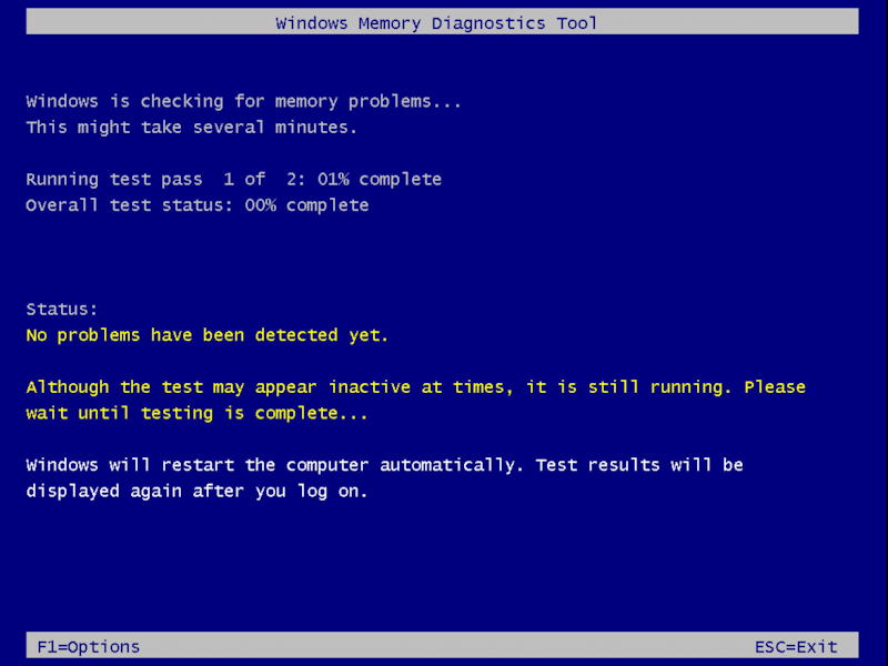 win10 run windows memory diagnostic - running