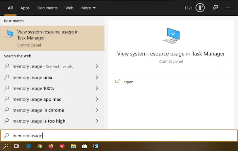 win10 search - memory usage