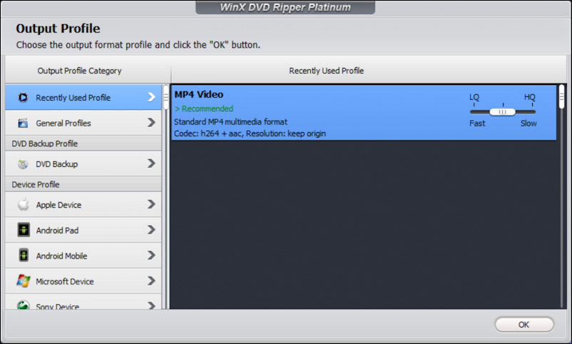 winx dvd ripper platinum - choose output format