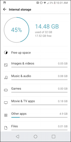 android storage percentage full available free space