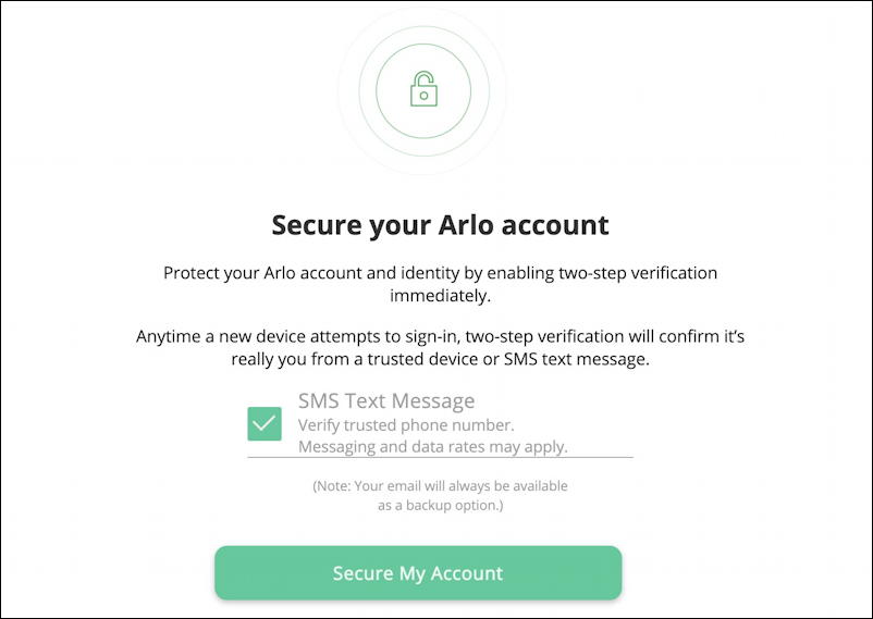 my arlo.com - enable two-step verification - secure your arlo account
