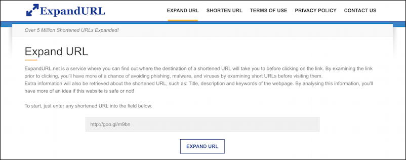 expandurl home page expand tiny shortened url