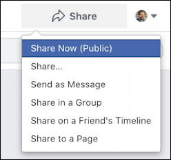 facebook business page share - personal individual share menu