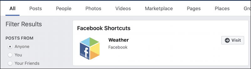 facebook weather shortcut