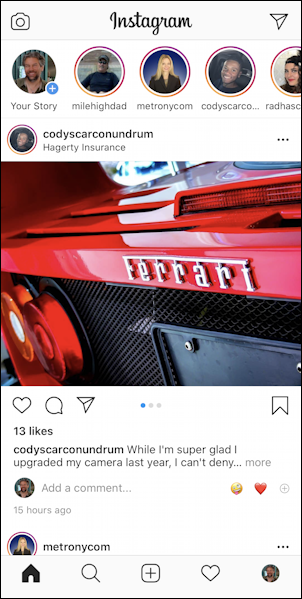instagram main page screen