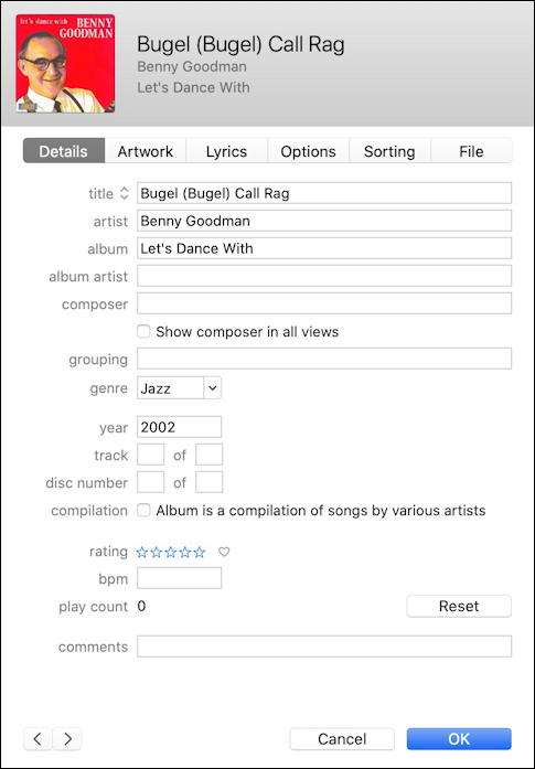 itunes - fix track name - benny goodman - track info