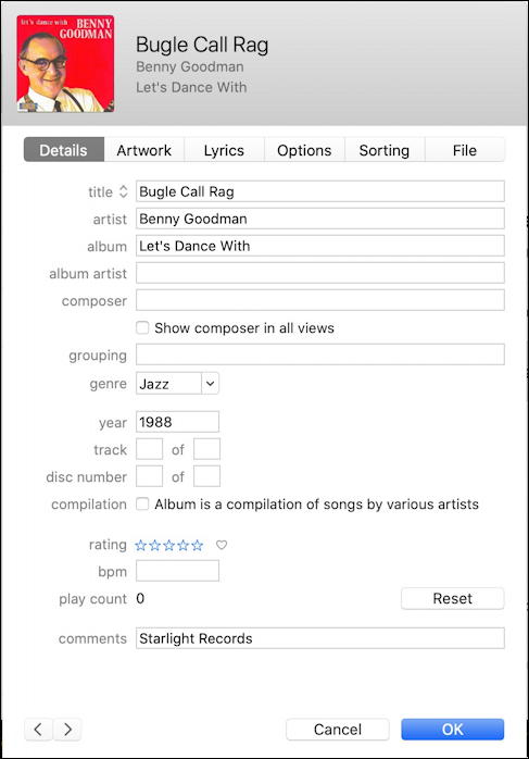itunes - fix track name - benny goodman - track name title song fixed
