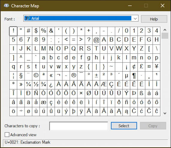 windows microsoft character map 