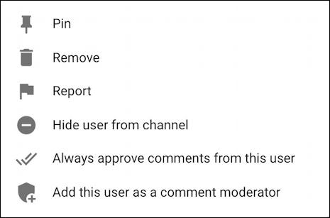 youtube creator studio - comments delete menu