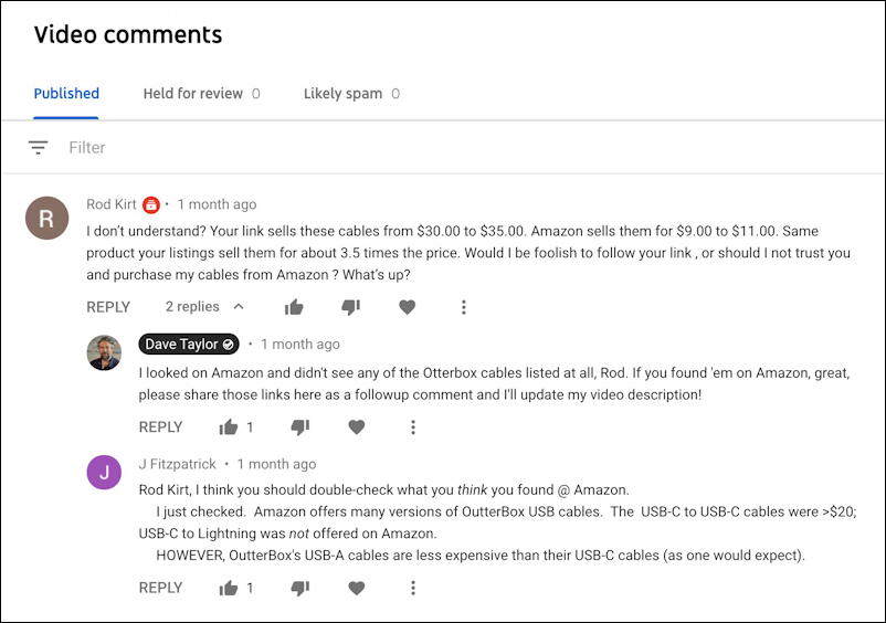 youtube creator studio - comments