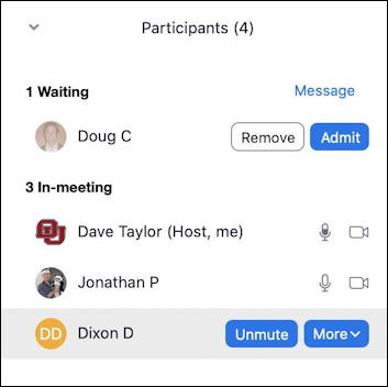 zoom meeting host - participants - waiting room