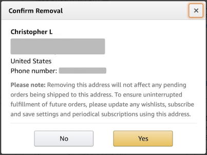 confirm deletion amazon address