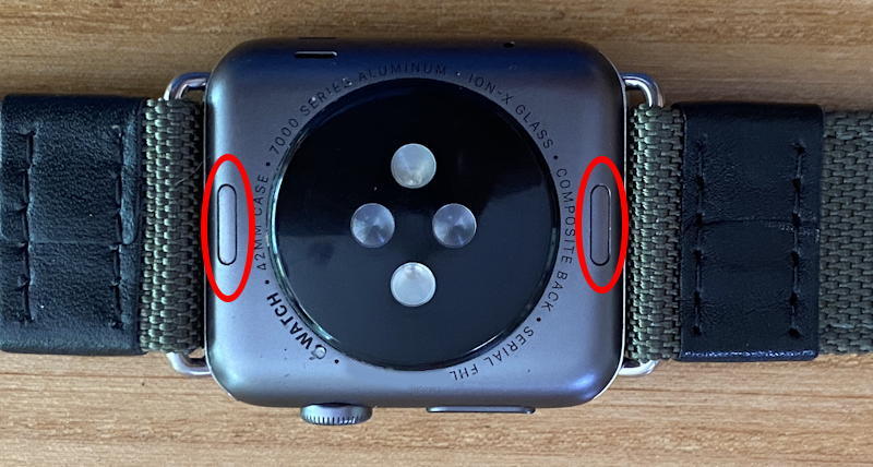 obverse back - apple watch - band release buttons highlighted