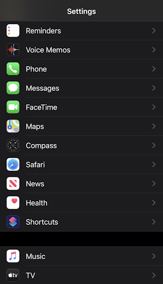 iphone ios13 > settings