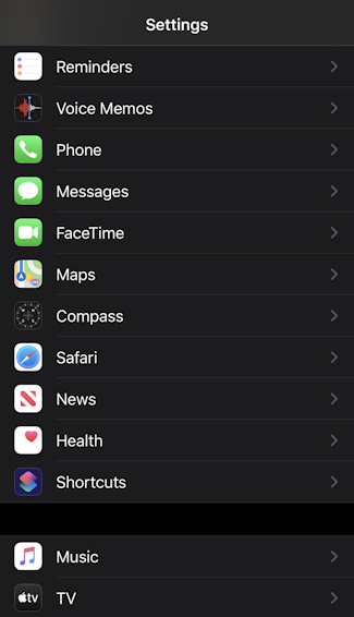 iphone ios13 > settings