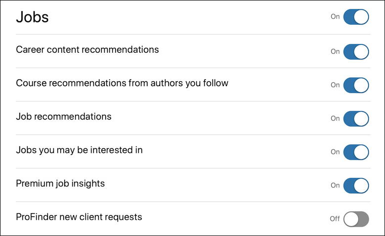 linkedin - jobs notifications settings preferences options