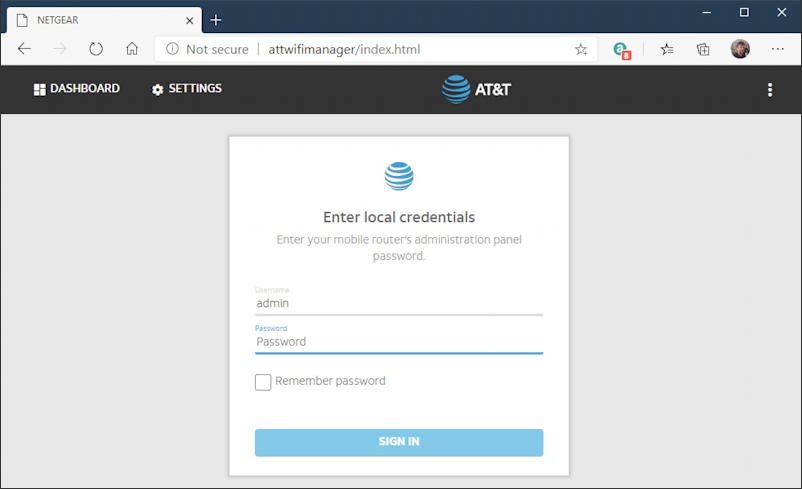 netgear nighthawk attwifimanager - login screen