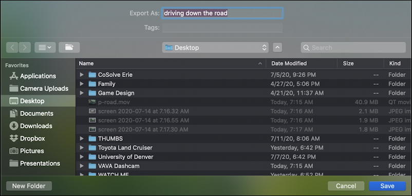 quicktime player - export - save video as