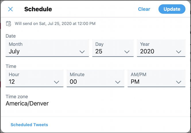 twitter web interface - tweet - scheduler