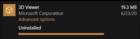 microsoft windows 10 3d viewer removed uninstalled