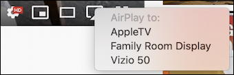 youtube video player - airplay options choices menu