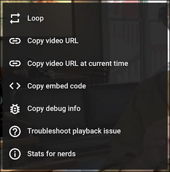 youtube video player - embedded context menu