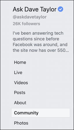 facebook business page - left menu