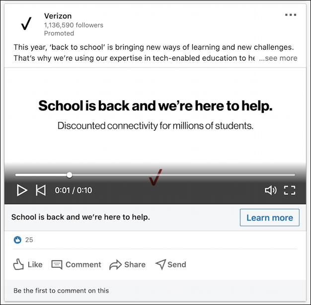 typical linkedin advertisement - verizon