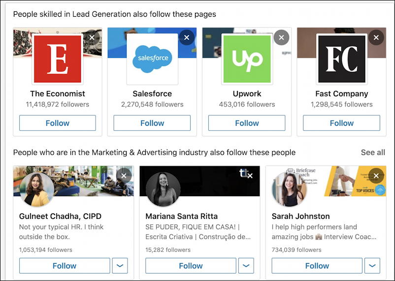 linkedin improve your feed - follow