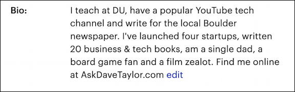 meetup.com - updated new better profile bio - dave taylor
