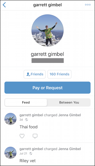 individual person profile info venmo