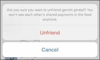 venmo unfriend person contact confirm