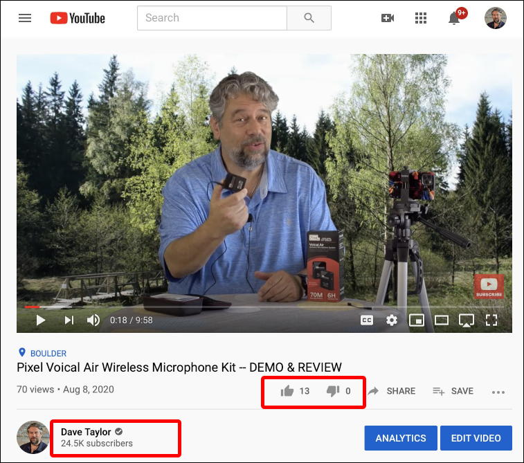 youtube video - likes / dislikes / subscriber count