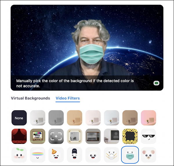zoom video filters - covid mask