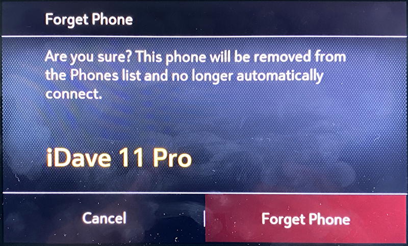 chevy chevrolet infotainment 3 plus - unpair bluetooth phone - confirm forget phone