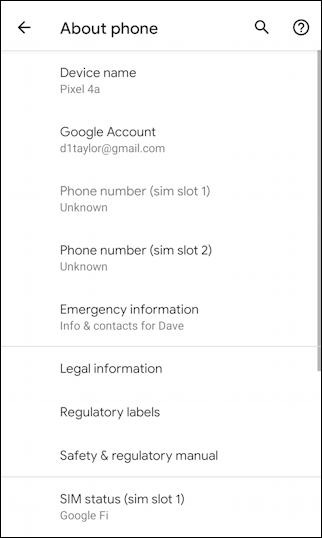 android 10 - settings - about phone