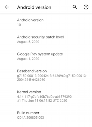 android 10 version information about phone